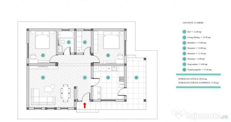 CASA INDIVIDUALA, 3 CAMERE,81 MP UTILI, 400MP TEREN, MIROSLA 