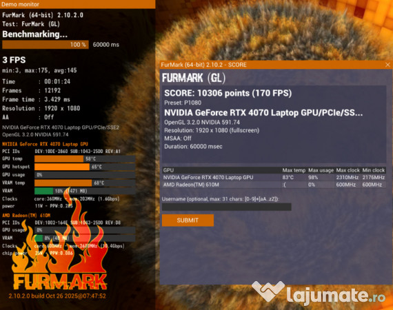 Rog strix g713pi 17" 7945hx 16c/32t, rtx 4070, 1tb ssd, garanție 2028 