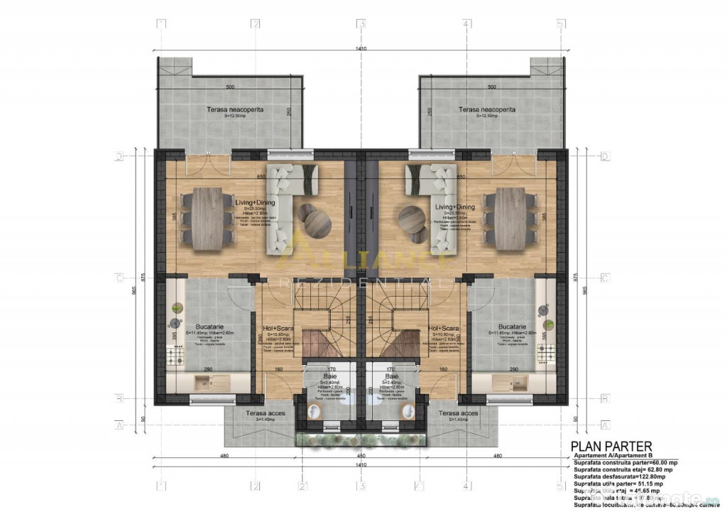 Casa tip Duplex - 2 dormitoare - 2 bai - 325 mp teren