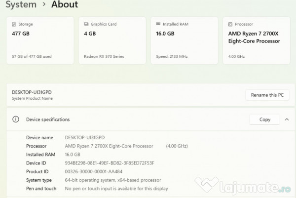 PC Gaming Ryzen 7 2700X + RX570 4GB | 16GB RAM | SSD M.2 500GB