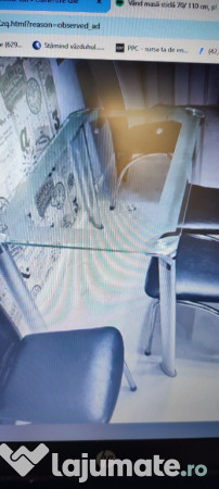 Masa cu blat sticla securizata 10mm - Dim: 110cm x 70cm, h 75-80cm.