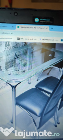 Masa cu blat sticla securizata 10mm - Dim: 110cm x 70cm, h 75-80cm.