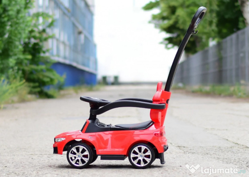 Masinuta cu maner BMW M5, 2 in 1, pentru copii 1-3 ani, premium, rosie 