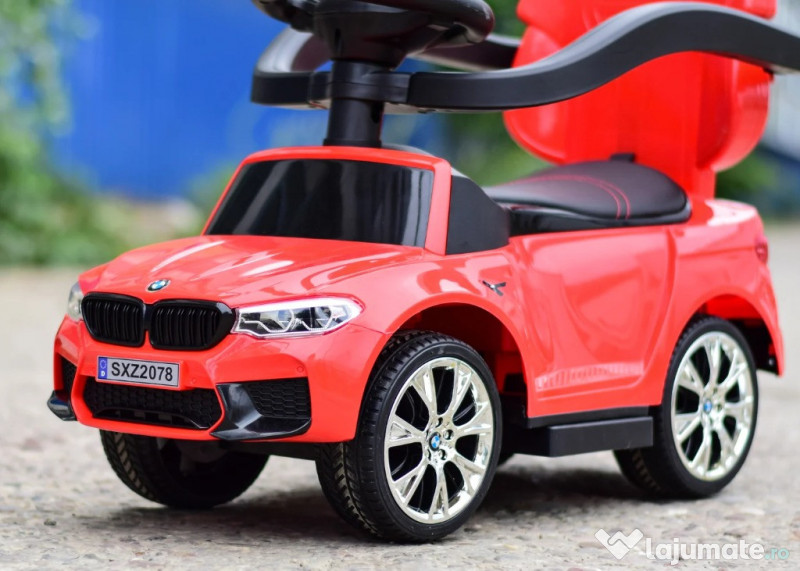 Masinuta cu maner BMW M5, 2 in 1, pentru copii 1-3 ani, premium, rosie 