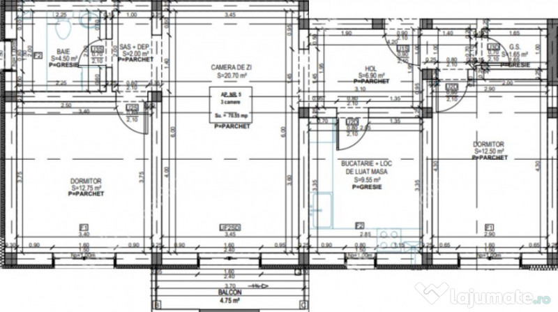 Apartament intabulat cu 3 camere 2 bai balcon si loc parcare