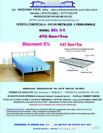 Pat Metalic Single Model S-6- Ideal pentru cazare muncitori! 