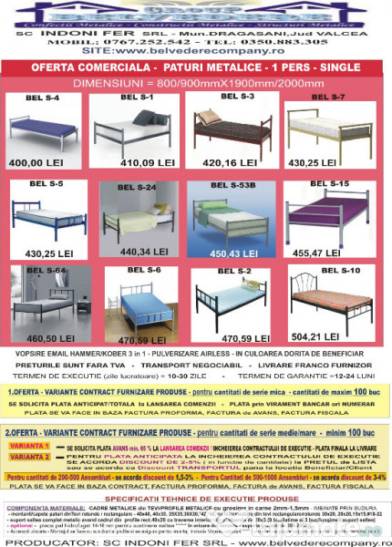 Pat Metalic Single Model S-6- Ideal pentru cazare muncitori! 