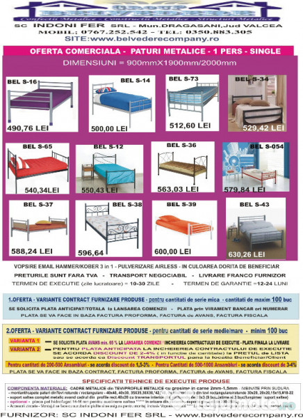 Pat Metalic Single Model S-6- Ideal pentru cazare muncitori! 