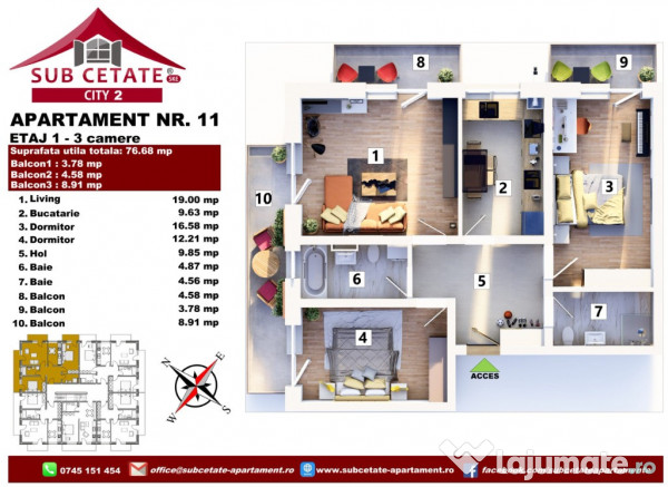 3 camere la mansarda 77 mp utili+terase si cu credite bancare 