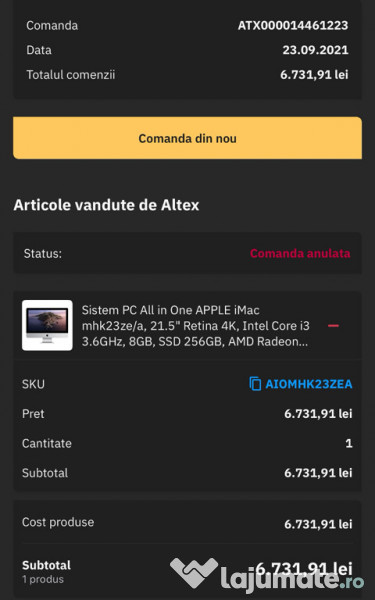 Imac 21.5' retina 4k i5 8Gb 256 gb 