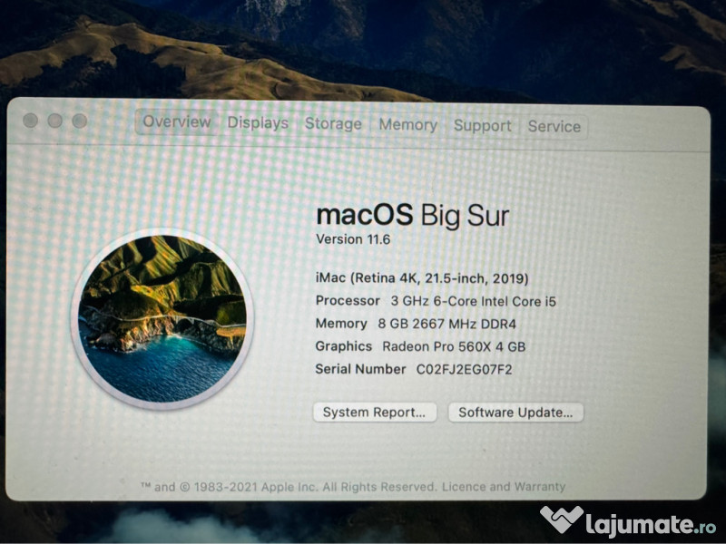 Imac 21.5' retina 4k i5 8Gb 256 gb 