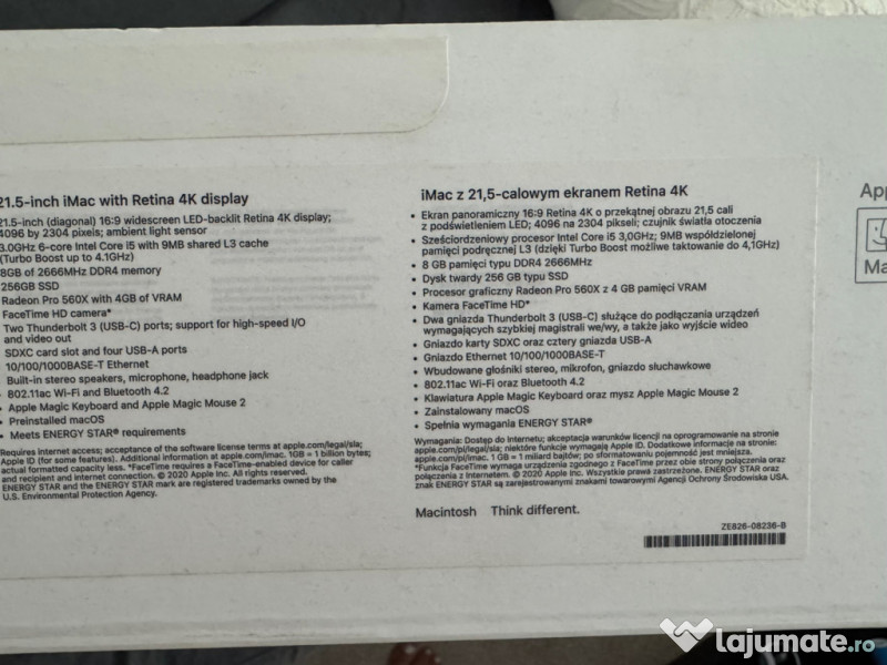 Imac 21.5' retina 4k i5 8Gb 256 gb 