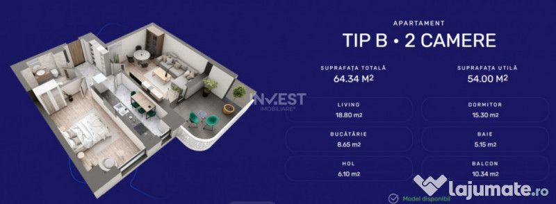 Comision 0% ! Apartament 2 camere, decomandat, etaj 3 cu lif