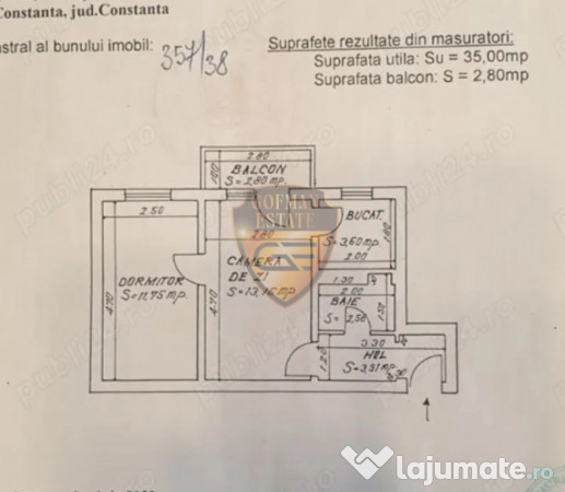 Apt 2 camere Scoala 8, INEL II, fara imbunatatiri, balcon, 3