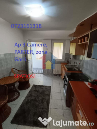 3 camere, parter cu balcon 14 m, Semimobilat, Garii