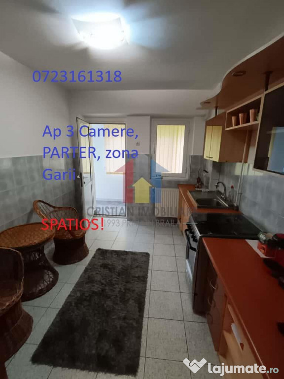 3 camere, parter cu balcon 14 m, Semimobilat, Garii