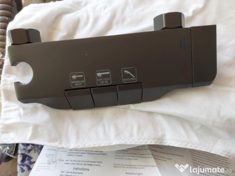 Set duș termostatic complet, gri, design modern pătrat, Piano Key 