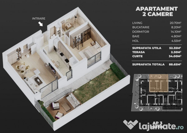2cam.dec+curte+parcare, semicentral Popesti-Leordeni 