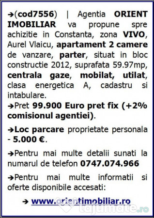 Vivo, Aurel Vlaicu, parter, apartament 2 camere, 60mp, mobilat, gaze, 