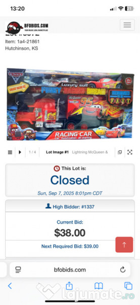 Set 6 Masinute Fulger McQueen și Prietenii + camionul Fulger 