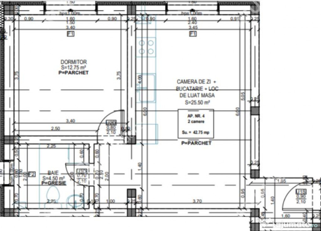 Apartament intabulat cu 2 camere balcon loc parcare in Talma