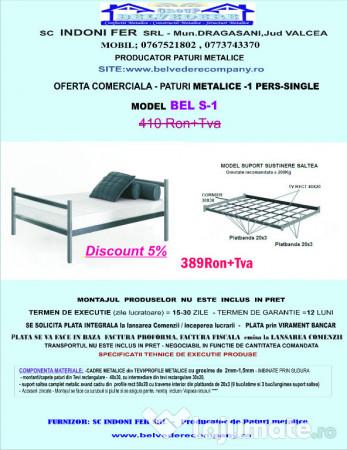 Pat Metalic pentru 1 Persoană – Ofertă Specială – În Stoc