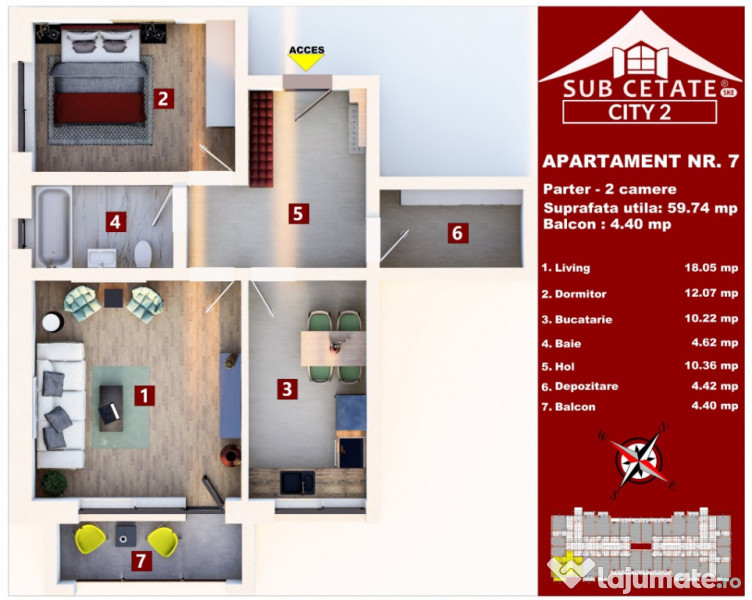 Direct Dezvoltator: Apartament cu 2 camere - Subcetate City 2 