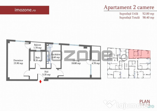 Apartament 2 camere, 57 mp, decomandat, etaj 1/4, MILITAR... 