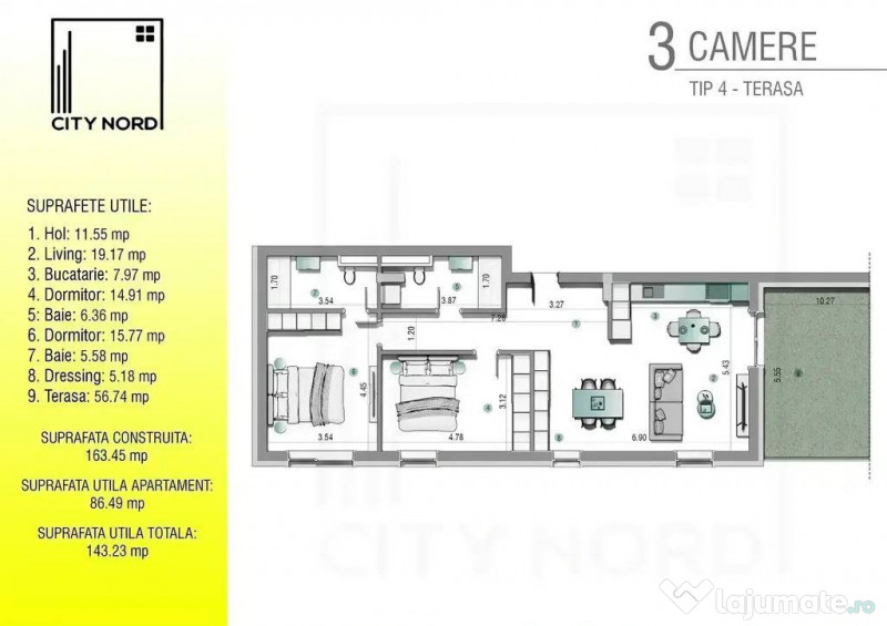 Penthouse 3 camere - 143 mp - Terasa impresionanta 