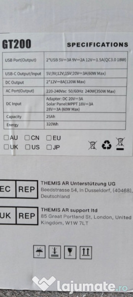 Baterie externa portabila CTECHI 240W 100000mAh 320Wh 