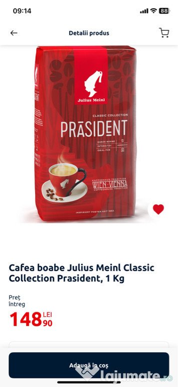 Cafea boabe JULIUS MEINL Classic Collection Prasident, 1 kg 