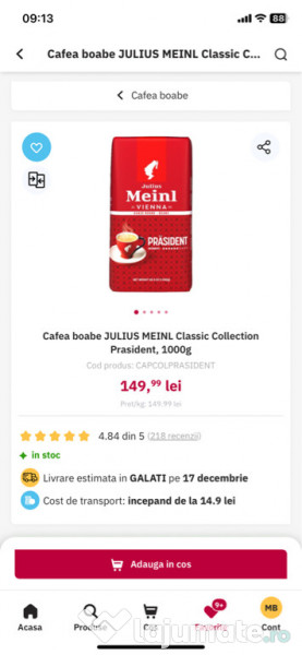 Cafea boabe JULIUS MEINL Classic Collection Prasident, 1 kg 