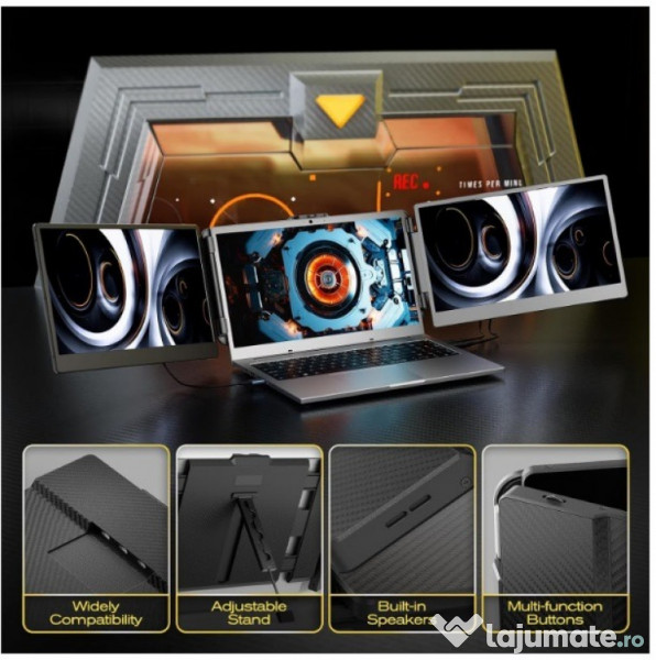 Monitor portabil, 14 inch, FullHD, HDR, 16:9, Tri-Screen, Plug & Play 