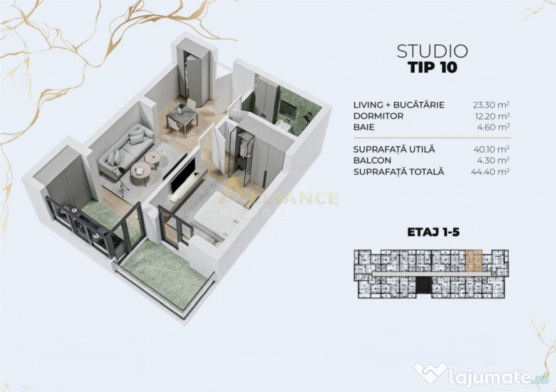 || ACCES LA METROU BERCENI || Apartament tip studio-44mp