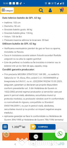 Butelie 150l încărcare 110l 