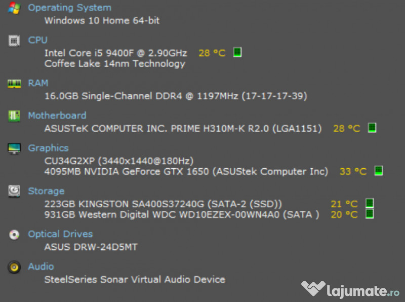 PC gaming complet + monitor (monitor-ul moka)
