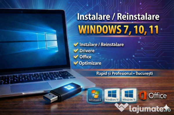 Instalare Windows 7/10/11 Laptop + Drivere, Office, Backup – București 