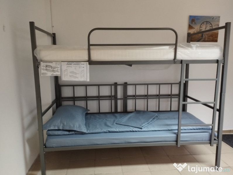 Ansamblu pat metalic etajat - model BEL 8 - Livrare din Stoc 