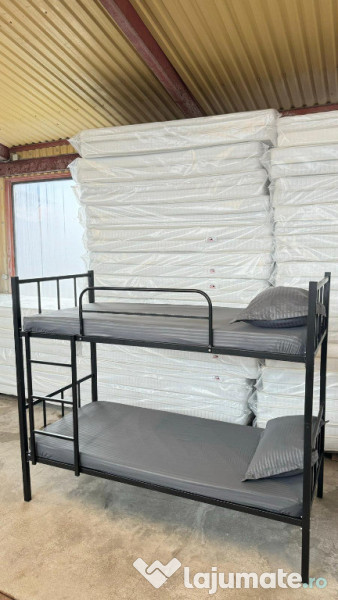 Pat metalic etajat BEL 2+2 saltele +set lenjerie complet 