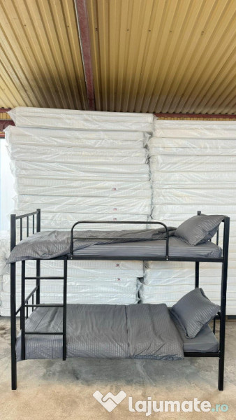 Pat metalic etajat BEL 2+2 saltele +set lenjerie complet 