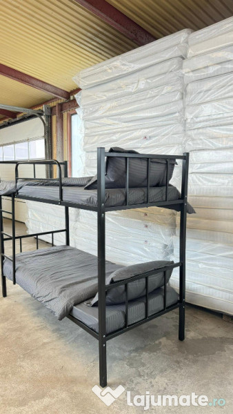 Pat metalic etajat BEL 2+2 saltele +set lenjerie complet 