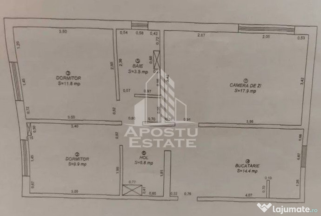 Apartament cu 3 camere, decomandat,centrala proprie,Spita...