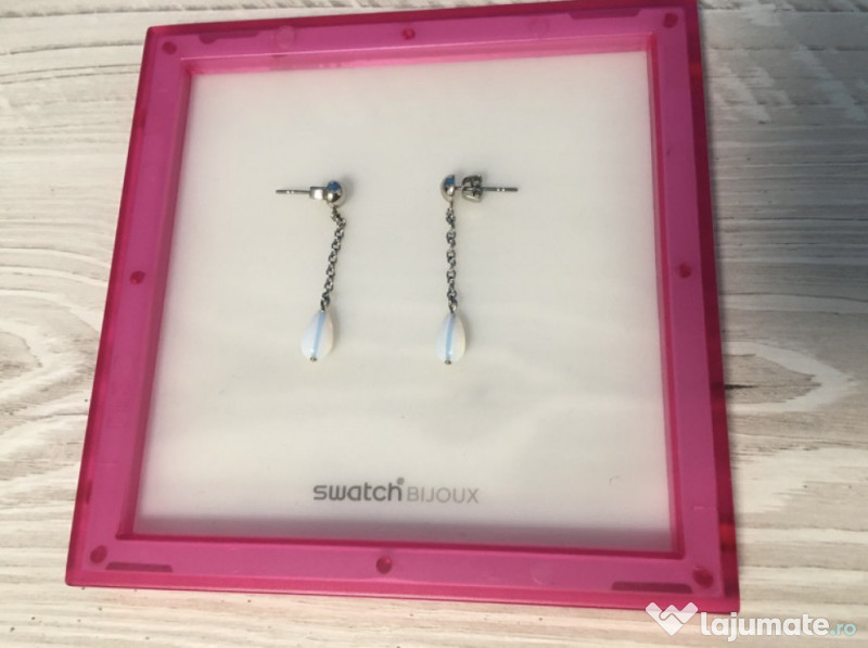 Cercei cu perla naturala Swatch - noi, in cutia originala