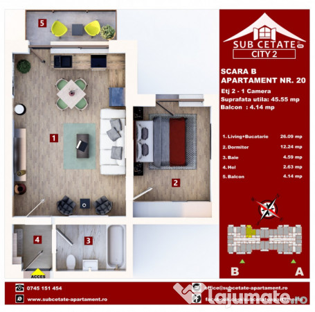 Studio 45 de mp utili in SUBCETATE CITY direct de la dezvoltator