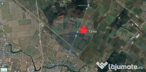 Teren intravilan 7.9 ha, Afumati, deschidere 120m, Soseau...