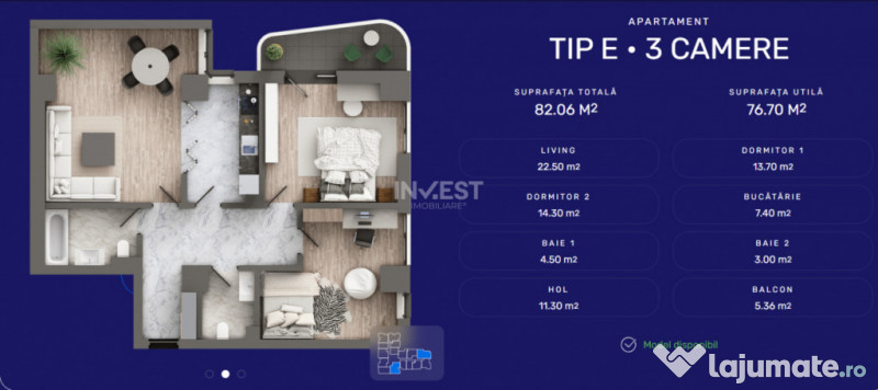 APARTAMENT CU 3 CAMERE DECOMANDAT, 2 BAI , COMPLEX PREMIUM +