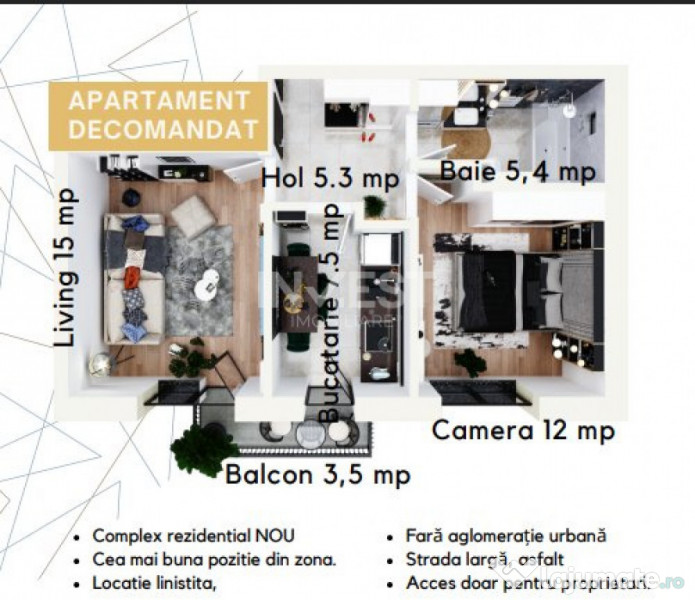 APARTAMENT CU 2 CAMERE, etaj 1 , DECOMANDAT, CAPAT CUG-LUNCA 