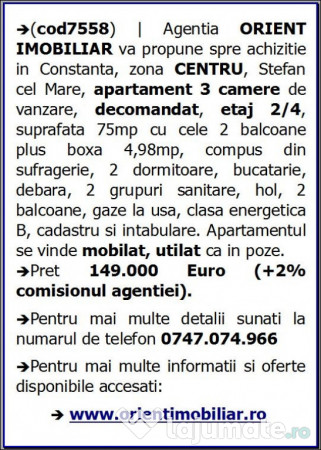 Centru, decomandat, 3 camere, etaj 2, vanzari Constanta 