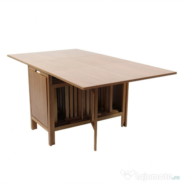 Set masa plianta lemn masiv cu 6 scaune culoare wenge 