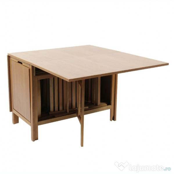 Set masa plianta lemn masiv cu 6 scaune culoare wenge 